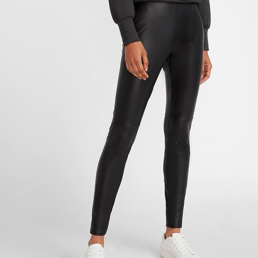 Super High Waisted Vegan Leather Seamed Leggings